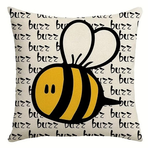 New Home Deco Linen Blend Set of 4 Bee Theme Pillowcases - Picture 2 of 8